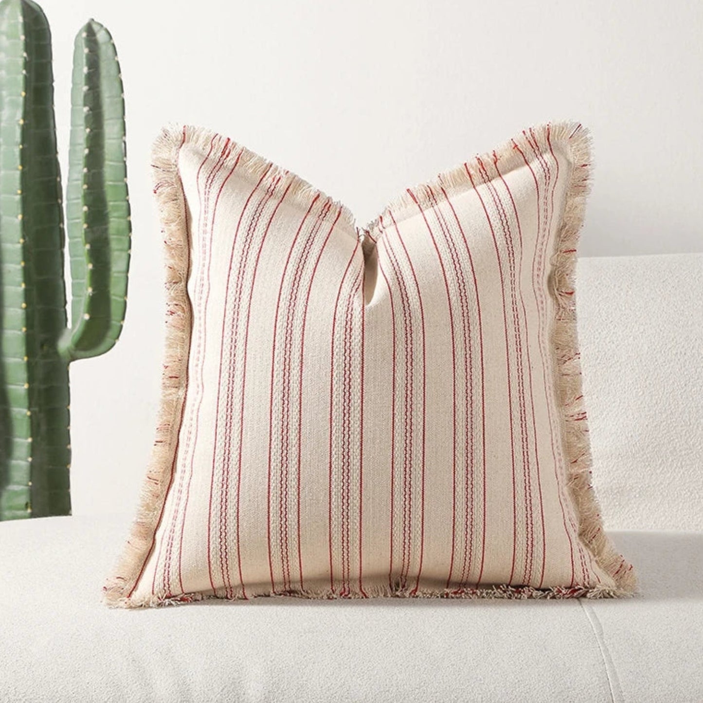 Textured Fringe Jacquard Cushion Cover 18x18 Inches