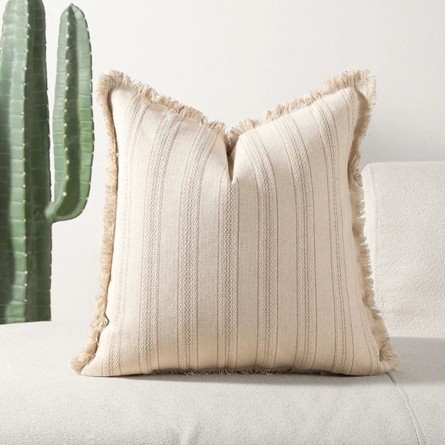 Textured Fringe Jacquard Cushion Cover 18x18 Inches