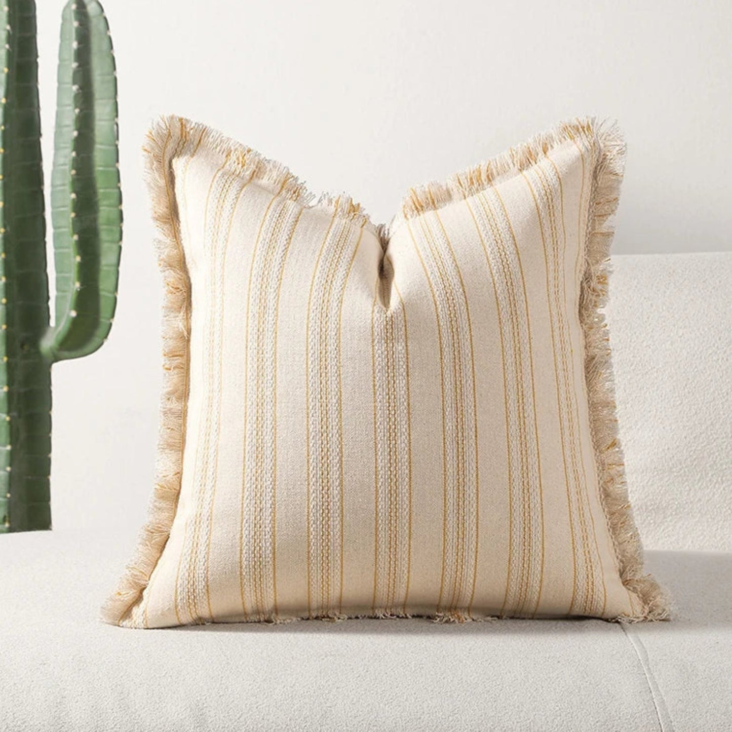 Textured Fringe Jacquard Cushion Cover 18x18 Inches