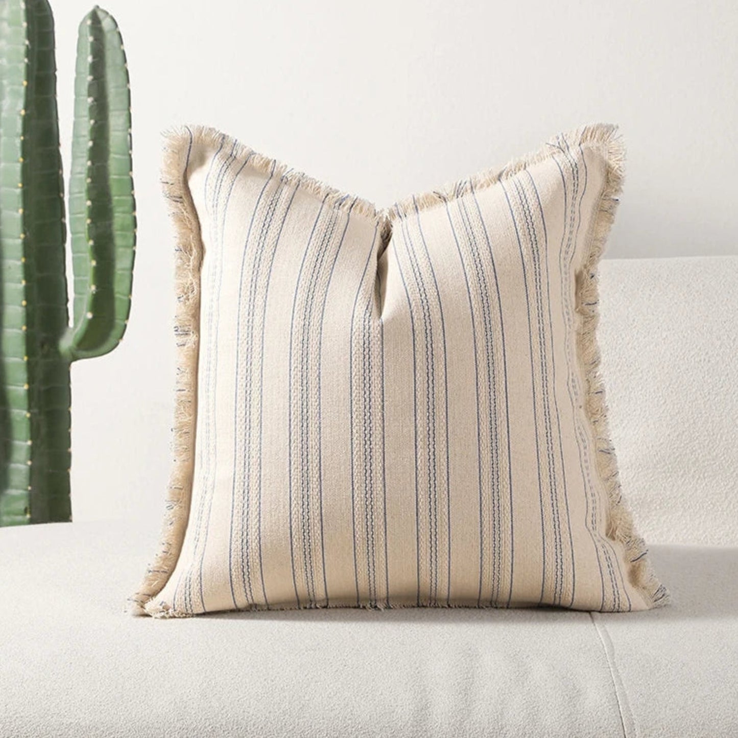 Textured Fringe Jacquard Cushion Cover 18x18 Inches