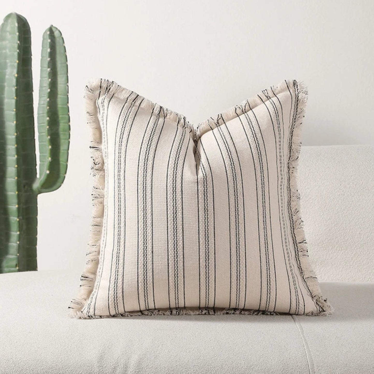 Textured Fringe Jacquard Cushion Cover 18x18 Inches