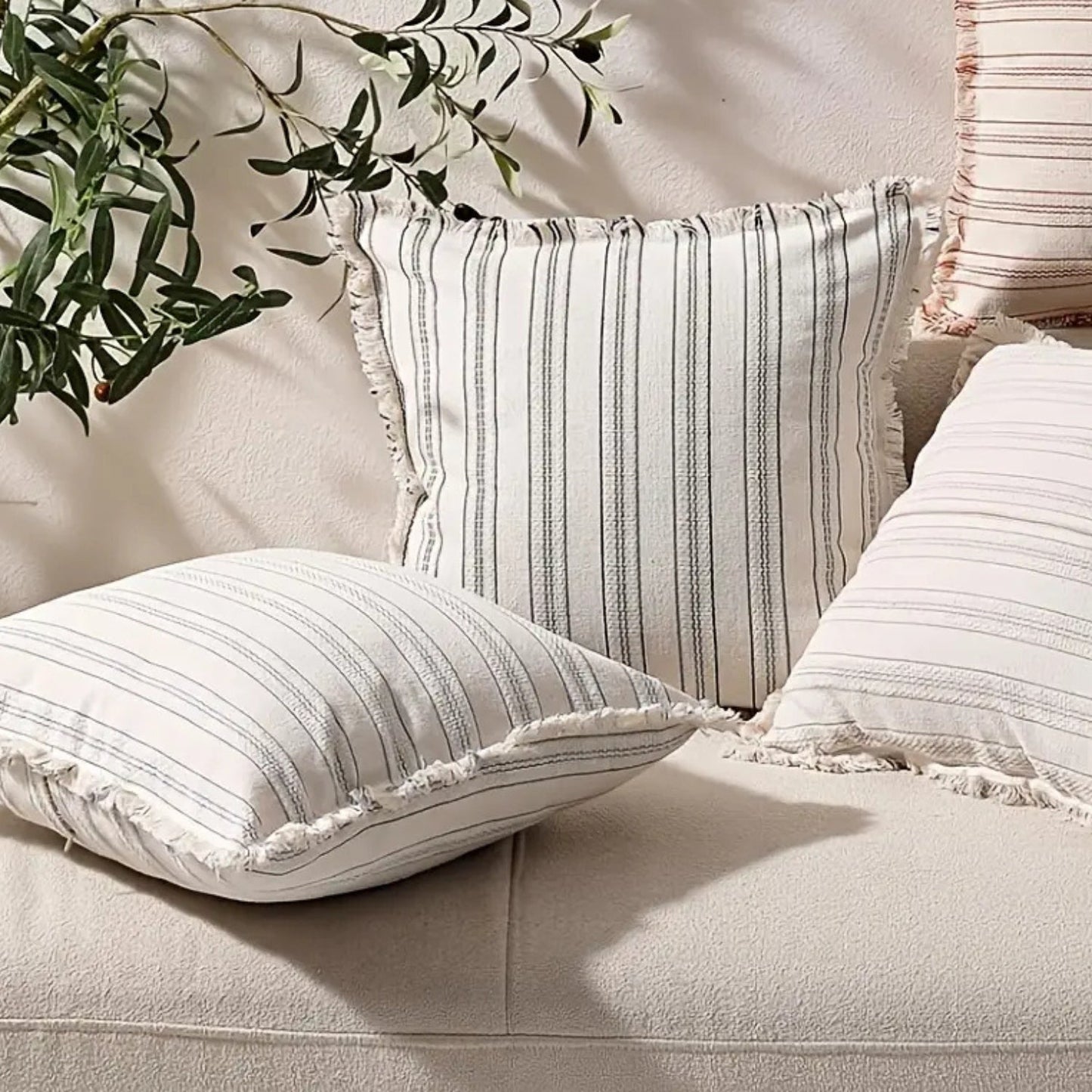 Textured Fringe Jacquard Cushion Cover 18x18 Inches