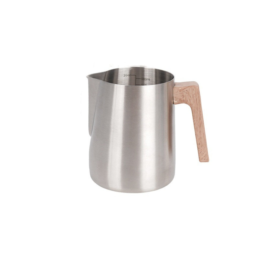 Scandinavian Stainless Steel Milk Frothing Pitcher with Wood Handle