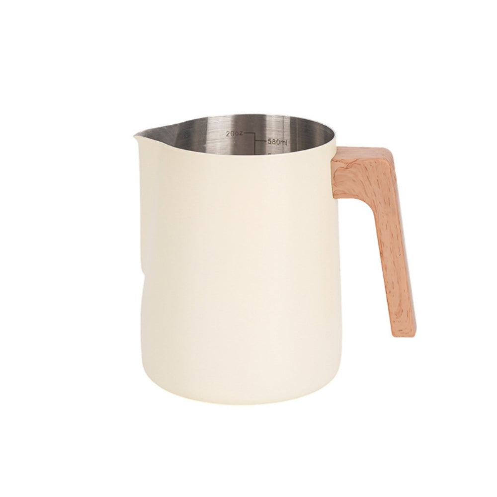 Scandinavian Stainless Steel Milk Frothing Pitcher with Wood Handle