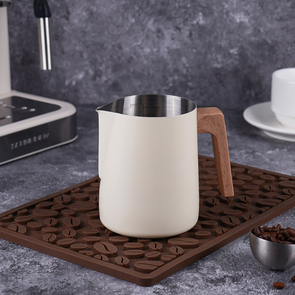 Scandinavian Stainless Steel Milk Frothing Pitcher with Wood Handle