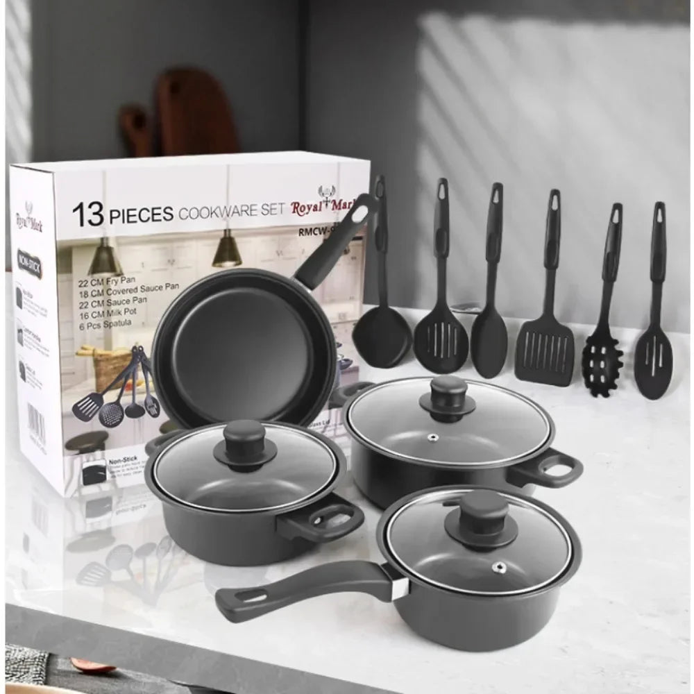 13-Piece Stainless Steel Cookware Set with Heat-Resistant Handles