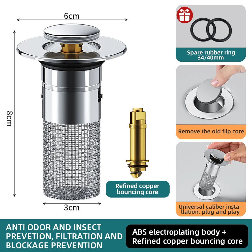 Stainless Steel Pop-Up Sink Strainer and Drain Filter