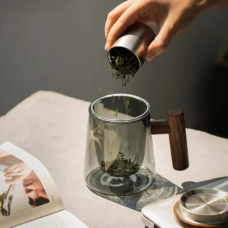 Heat-Resistant Glass Tea Cup with Strainer and Lid