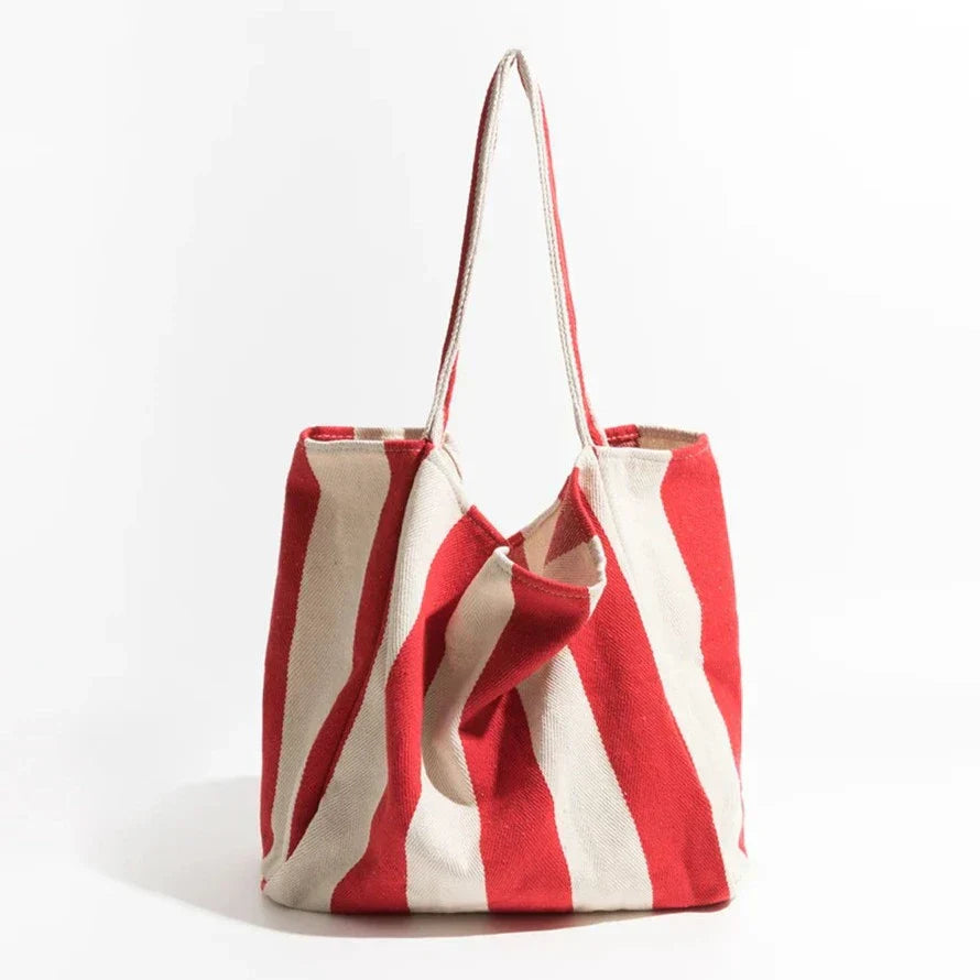 Striped Linen Tote Bag with Durable Canvas Material