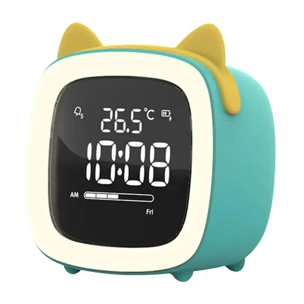 Cartoon Bunny LED Alarm Clock with Night Light – Rechargeable Digital Display for Kids