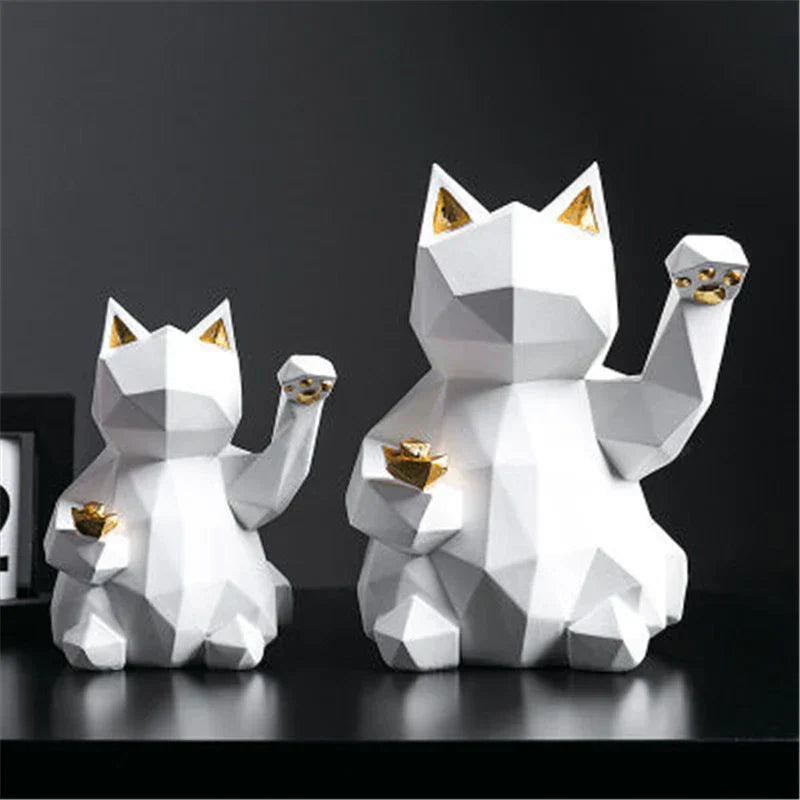 Nordic Geometric Lucky Cat Decor in Resin