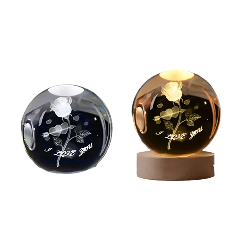 3D Crystal Starry Sky Projector Night Light with Wooden Base