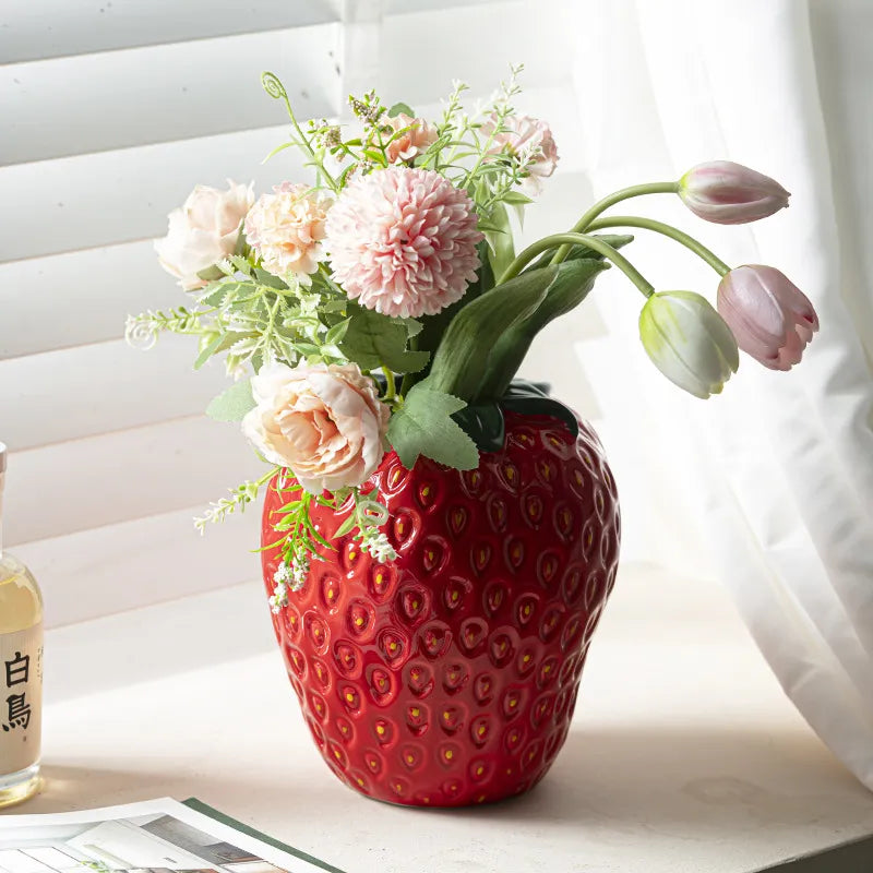 Ceramic Strawberry Vase for Flowers