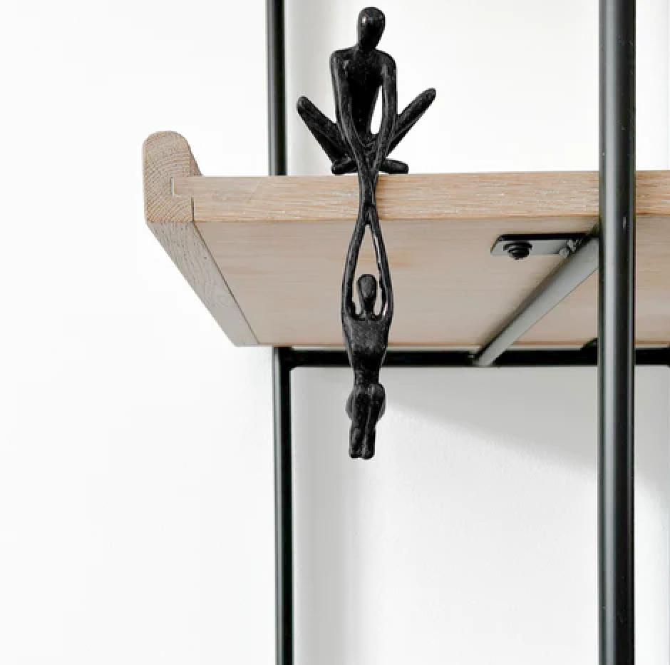 Abstract Couple Hanging Shelf Sculpture in Black Polystone