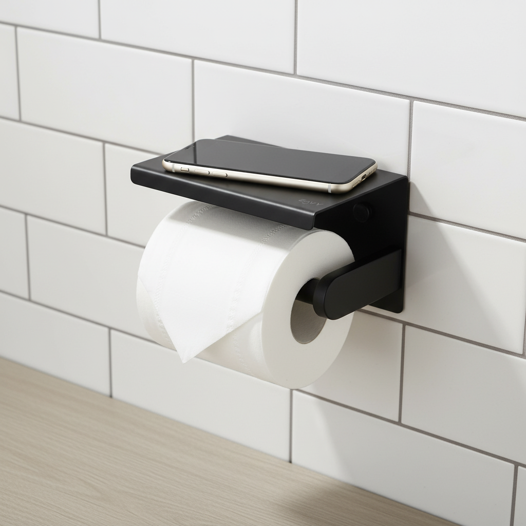 Stainless Steel Wall-Mounted Toilet Paper Holder with Smartphone Shelf