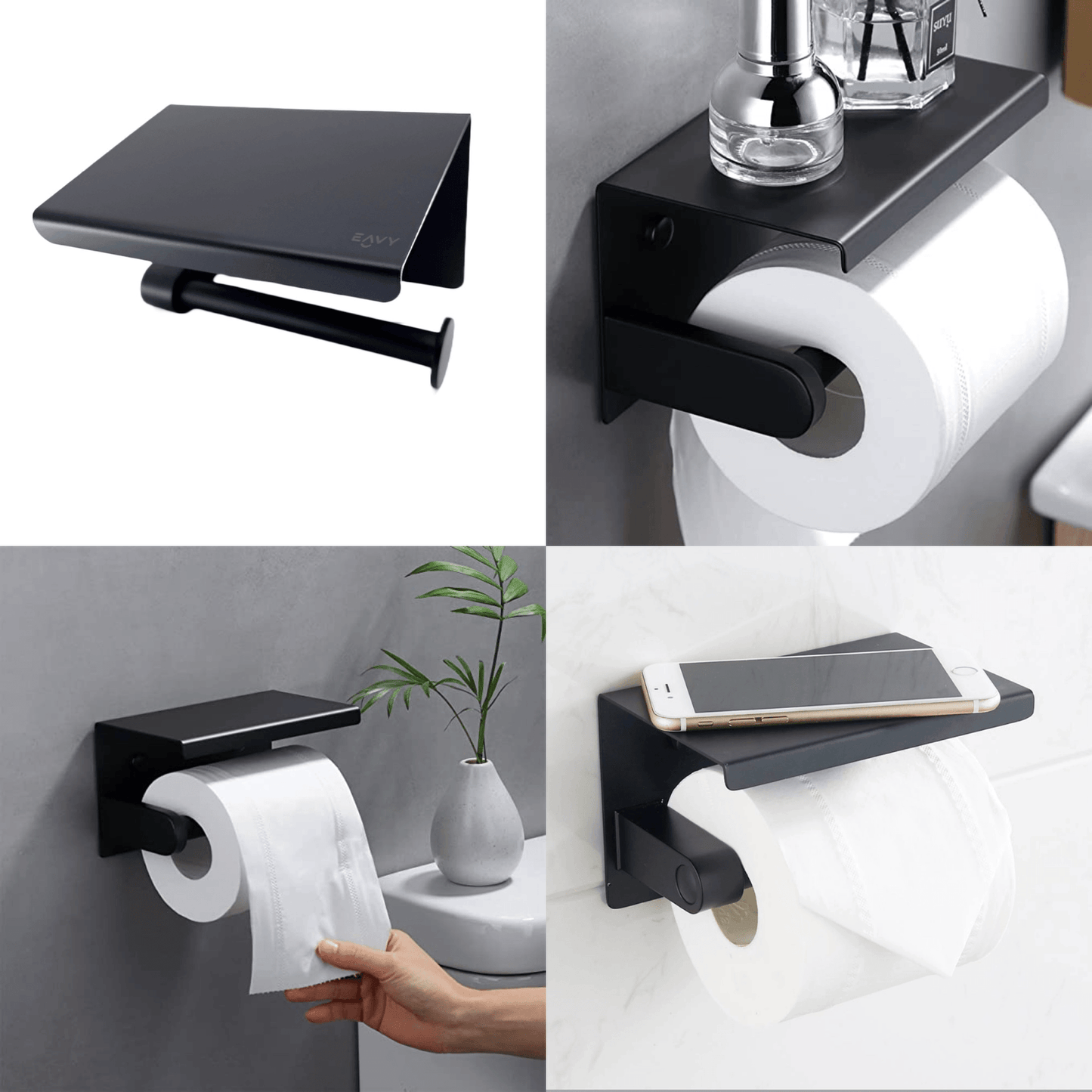 Stainless Steel Wall-Mounted Toilet Paper Holder with Smartphone Shelf
