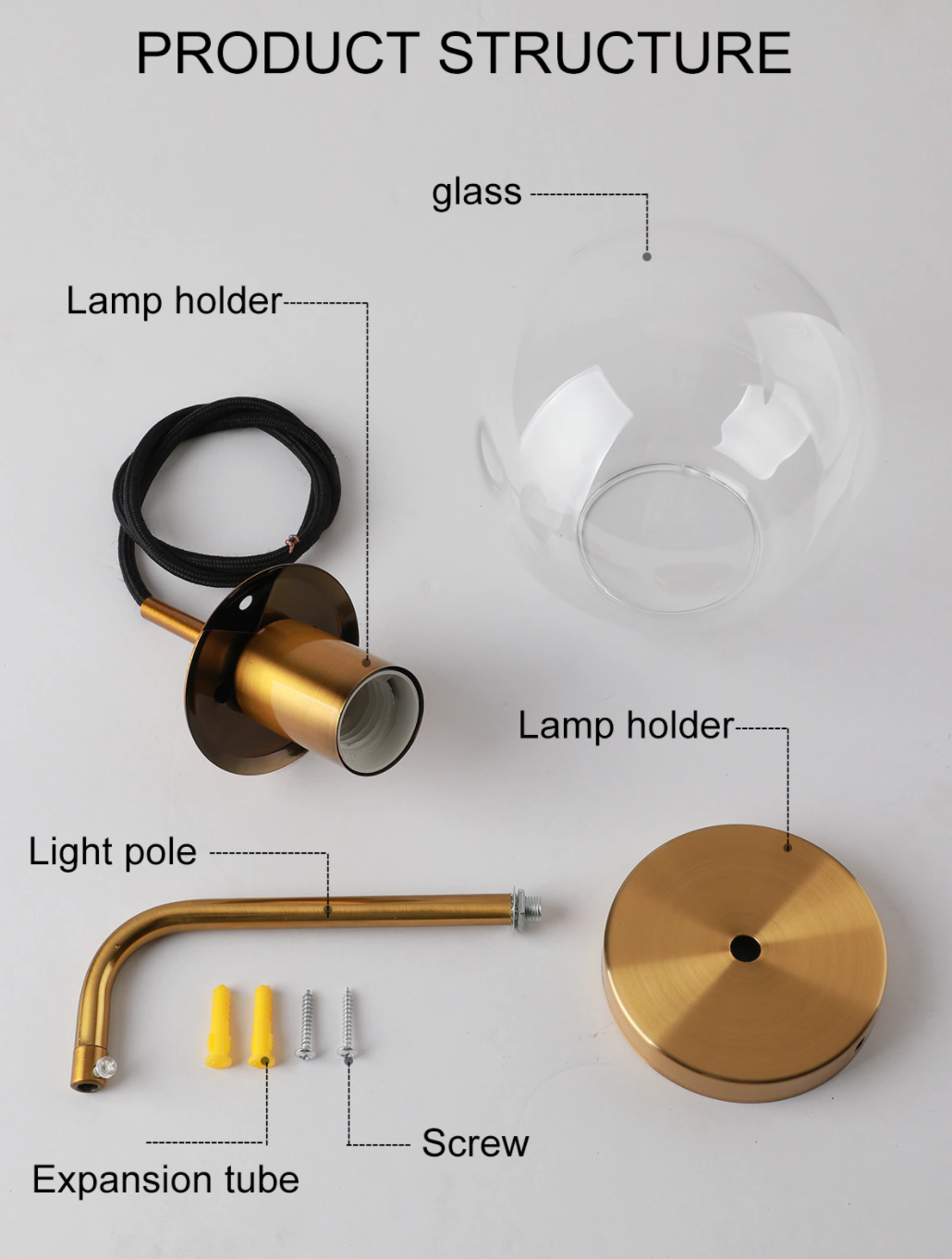 Stella Modern Hanging Wall Light in Brass and Glass