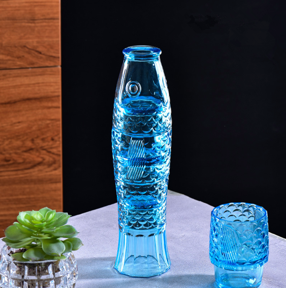 Colored Glass Koi Fish Mugs Set - Textured Aqua Drinkware