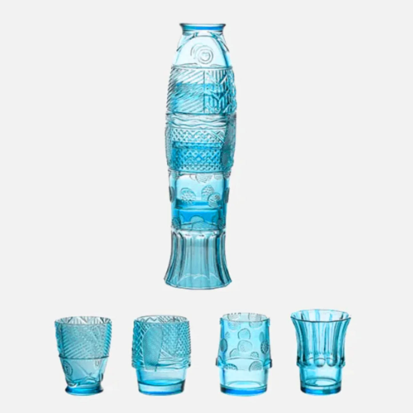 Colored Glass Koi Fish Mugs Set - Textured Aqua Drinkware