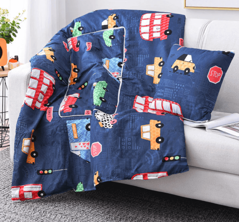 Colorful Cartoon Pillow Blanket 2-in-1 Travel Blanket