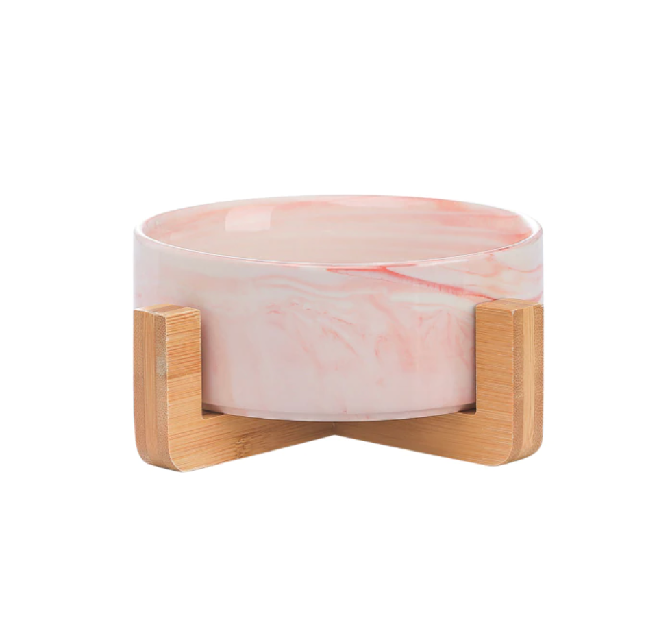 Ceramic Pet Feeding Bowl with Bamboo Base