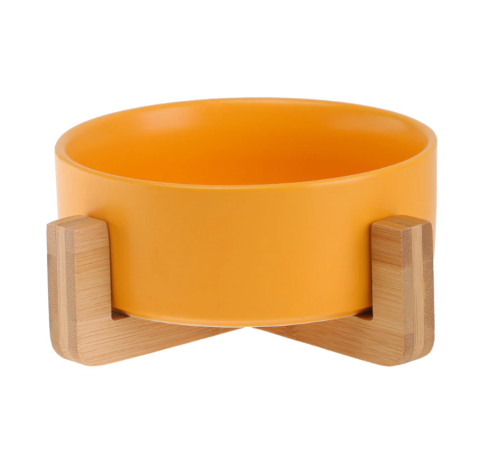 Ceramic Pet Feeding Bowl with Bamboo Base