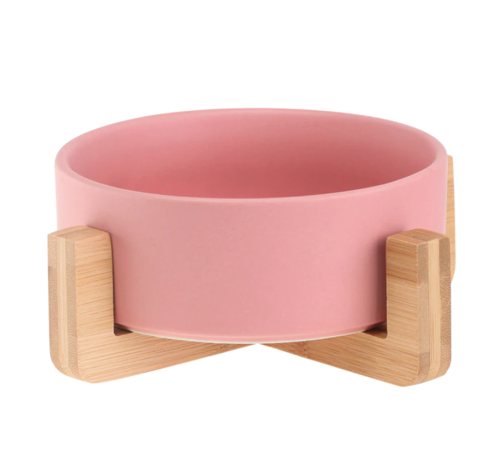 Ceramic Pet Feeding Bowl with Bamboo Base