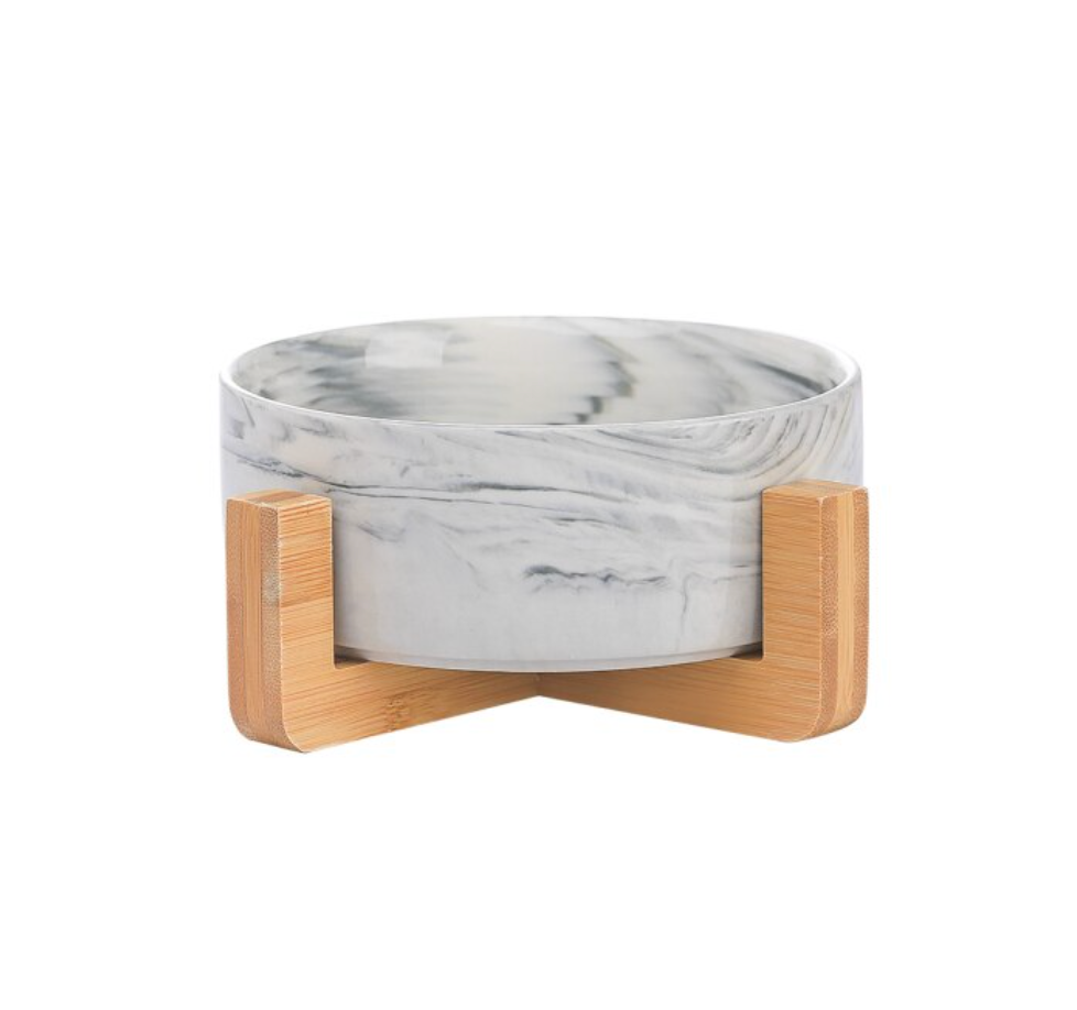 Ceramic Pet Feeding Bowl with Bamboo Base