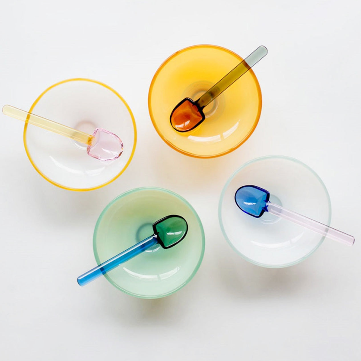 Colorful Borosilicate Glass Dessert Bowl with Spoon