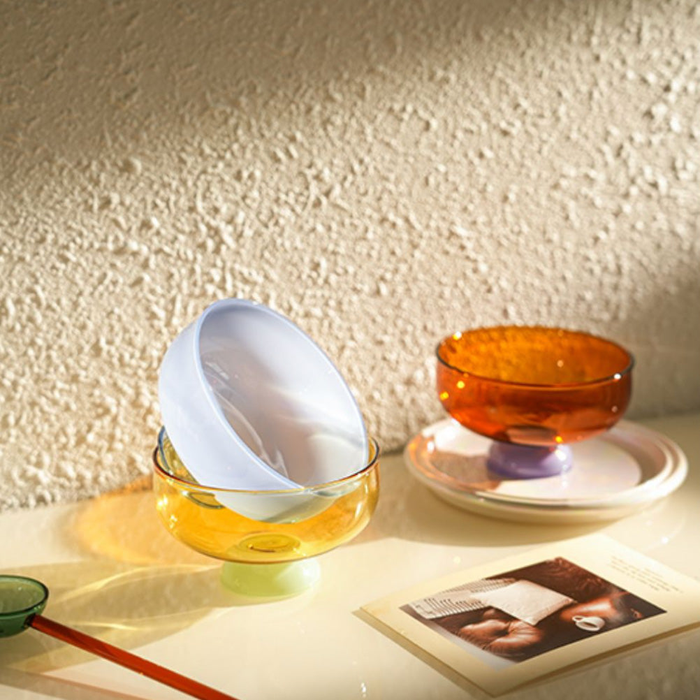 Colorful Borosilicate Glass Dessert Bowl with Spoon