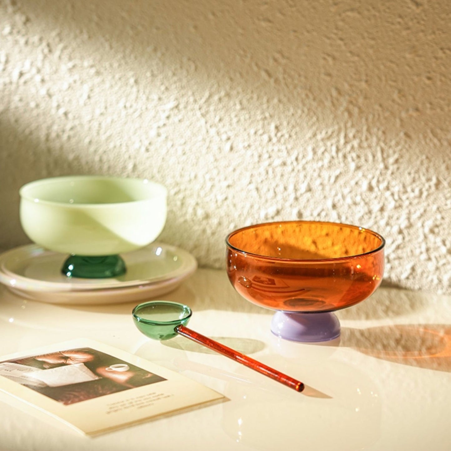 Colorful Borosilicate Glass Dessert Bowl with Spoon