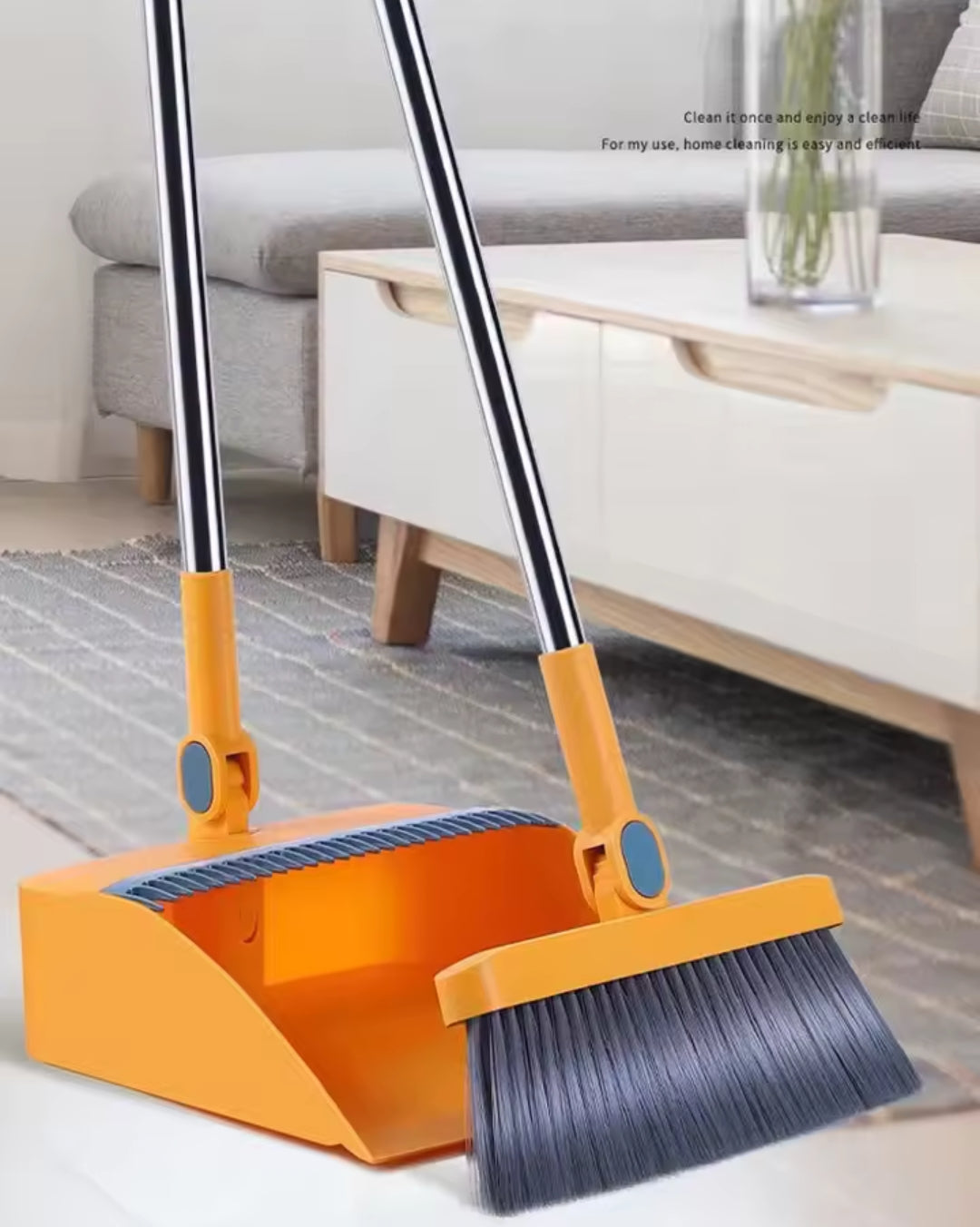 Magnetic Broom and Collapsible Dustpan Set with Extended Handle
