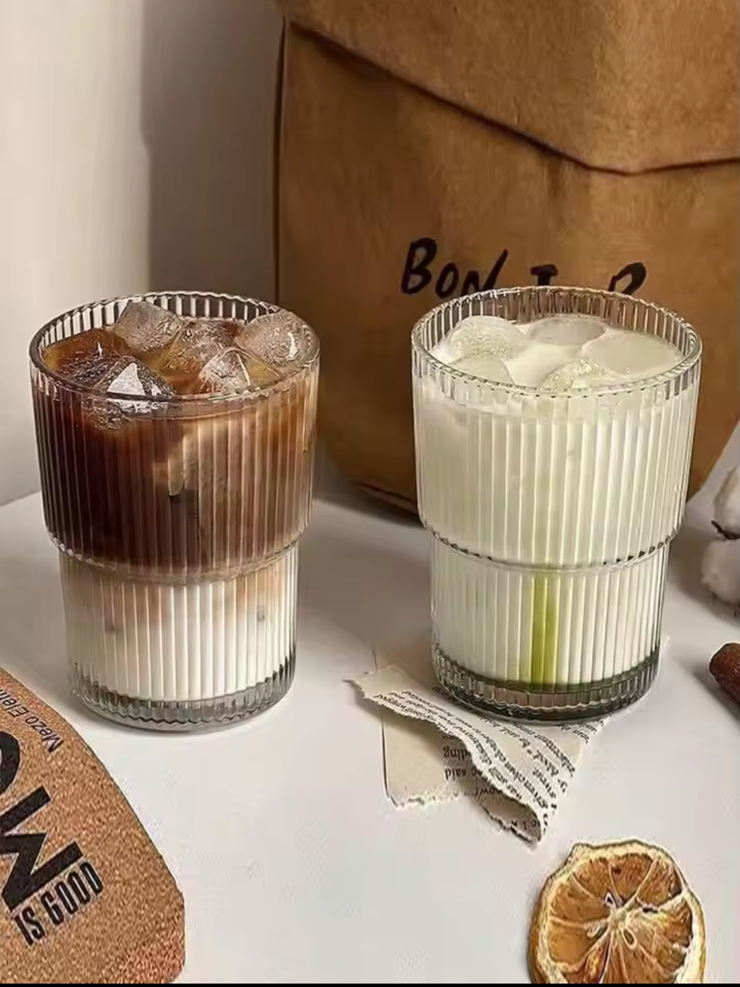 Ribbed Glasses Set - 6Pc, 450ml Capacity