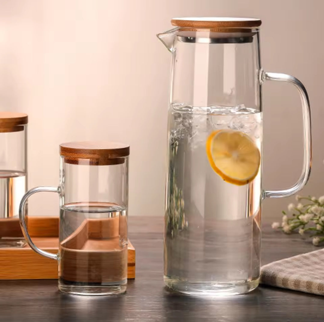 1.2L Heat-Resistant Glass Jug with Bamboo Lid