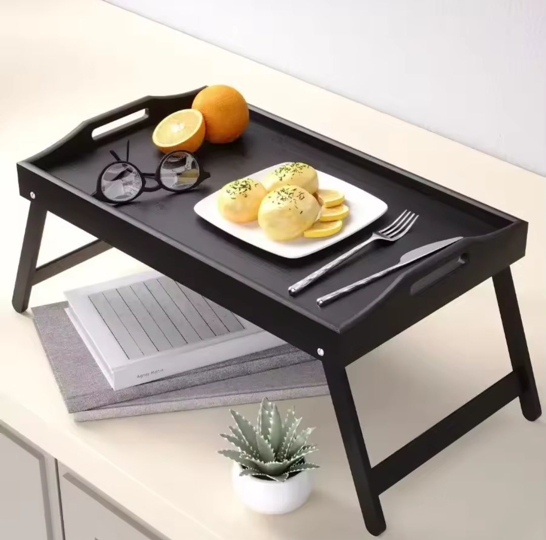 Folding Bamboo Tray with Collapsible Legs for Laptop and Breakfast Serving