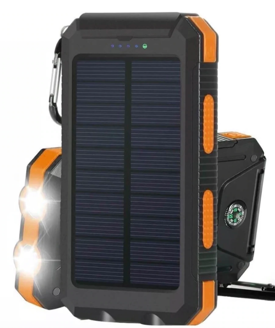 Solar Power Bank with Dual USB Ports and LED Flashlight