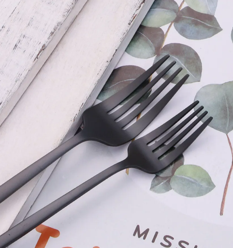 Black Stainless Steel Flatware Set - Modern 24 or 48-Piece Dining Utensils