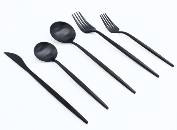 Black Stainless Steel Flatware Set - Modern 24 or 48-Piece Dining Utensils