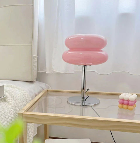 Dimmable Pink Glass Retro Table Lamp with USB Charging