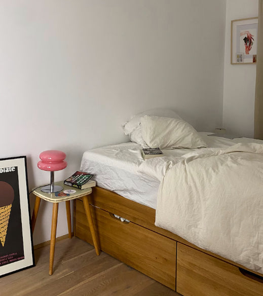 Dimmable Pink Glass Retro Table Lamp with USB Charging