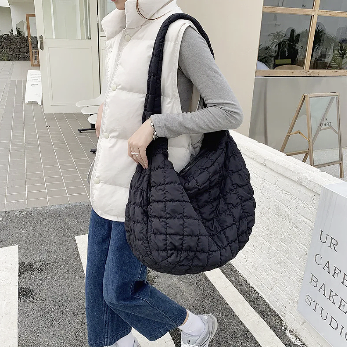 X-Large Quilted Shoulder Bag in Nylon and Polyester