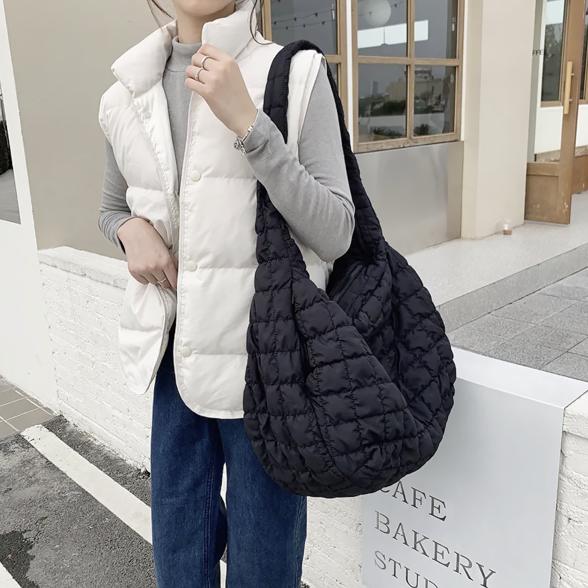 X-Large Quilted Shoulder Bag in Nylon and Polyester