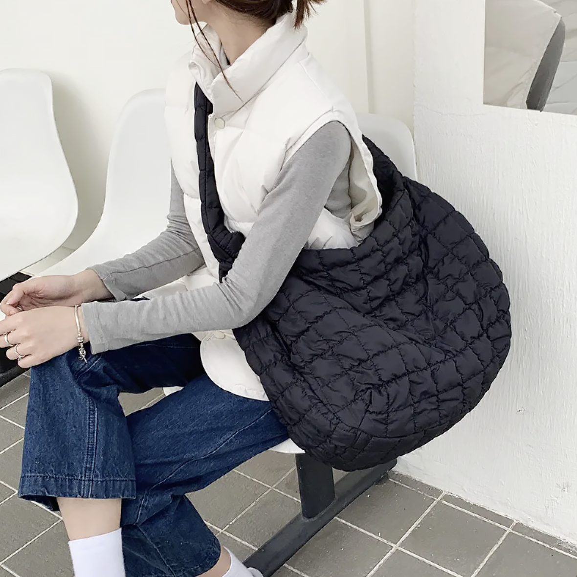 X-Large Quilted Shoulder Bag in Nylon and Polyester