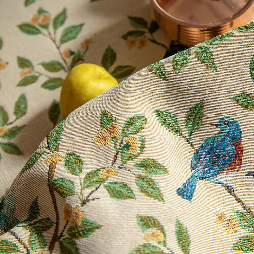 Floral and Bird Pattern Polyester Tablecloth