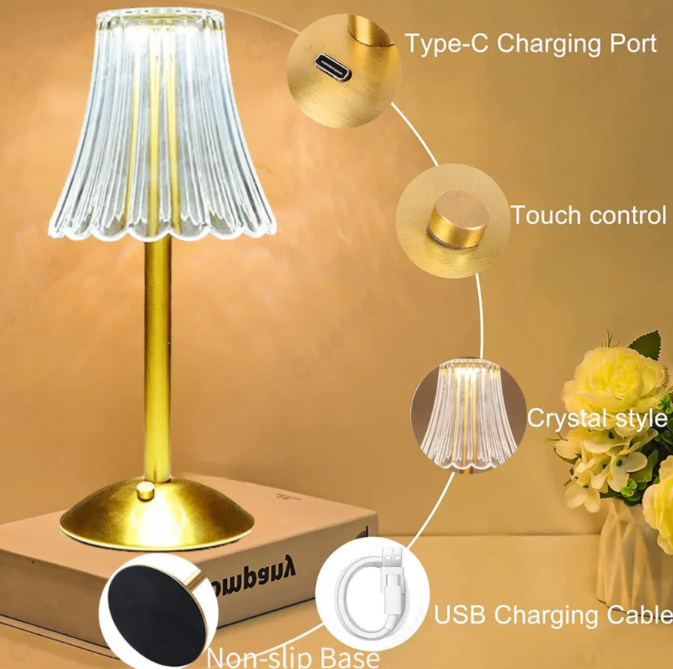 Cordless Crystal Table Lamp with Dimming Function