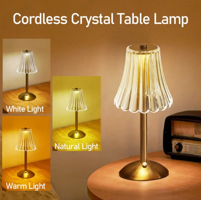 Cordless Crystal Table Lamp with Dimming Function