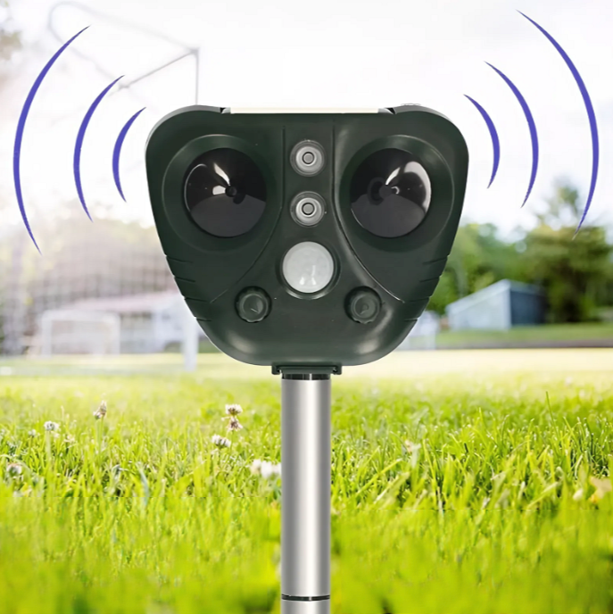 Solar-Powered Ultrasonic Bird Repeller with LED Lights