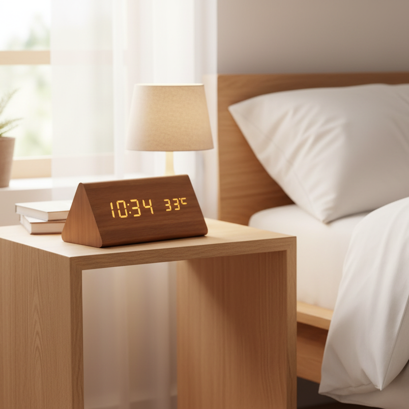 Wood LED Digital Alarm Clock with Voice Activation