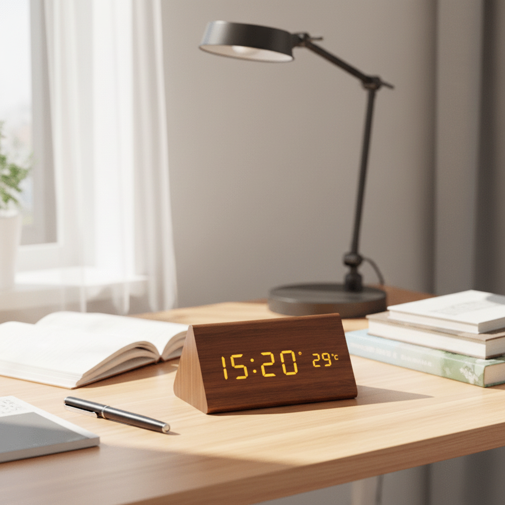 Voice-Controlled LED Wooden Alarm Clock