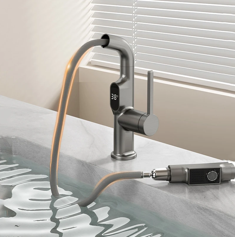 Intelligent Pull-Out Kitchen Faucet with LED Temperature Display